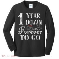 1 Year Down Forever To Go Couple 1st Wedding Anniversary Kids Long Sleeve Shirt thumb 0