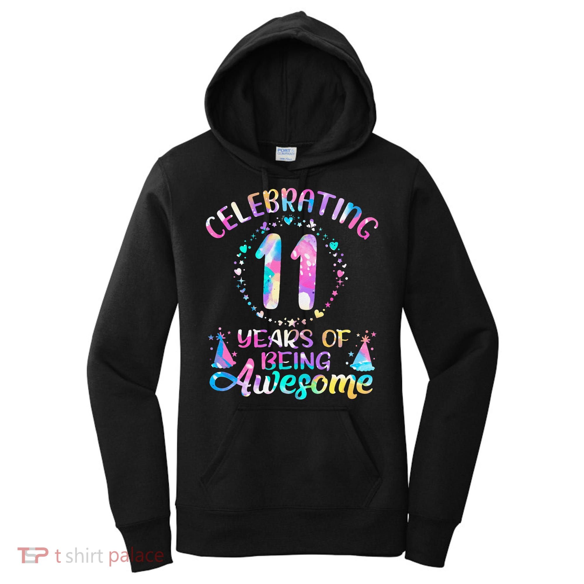 11 Years of Being Awesome 11 Years Old 11th Birthday Tie Dye Women's Hoodie