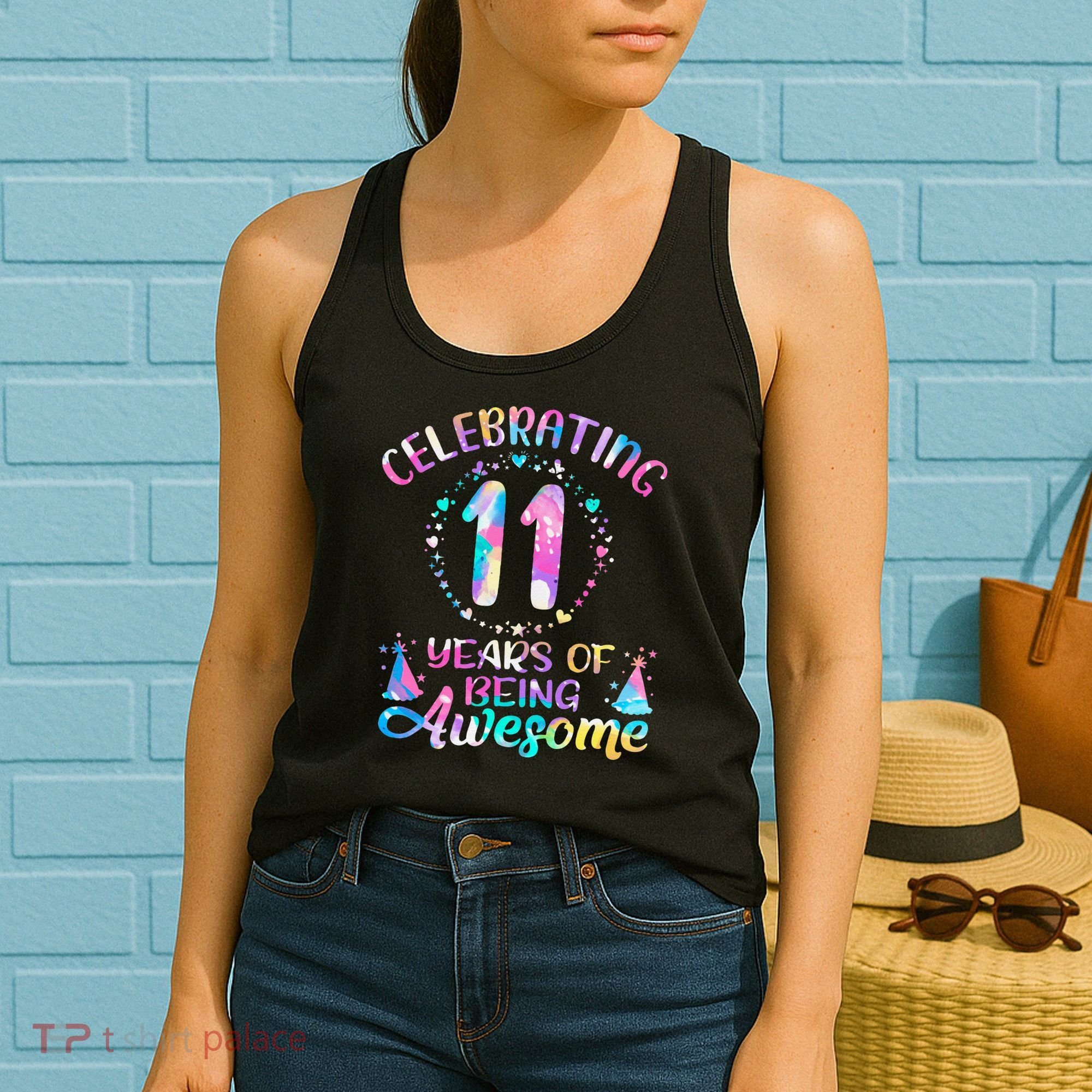 11 Years of Being Awesome 11 Years Old 11th Birthday Tie Dye Women's Tank Top