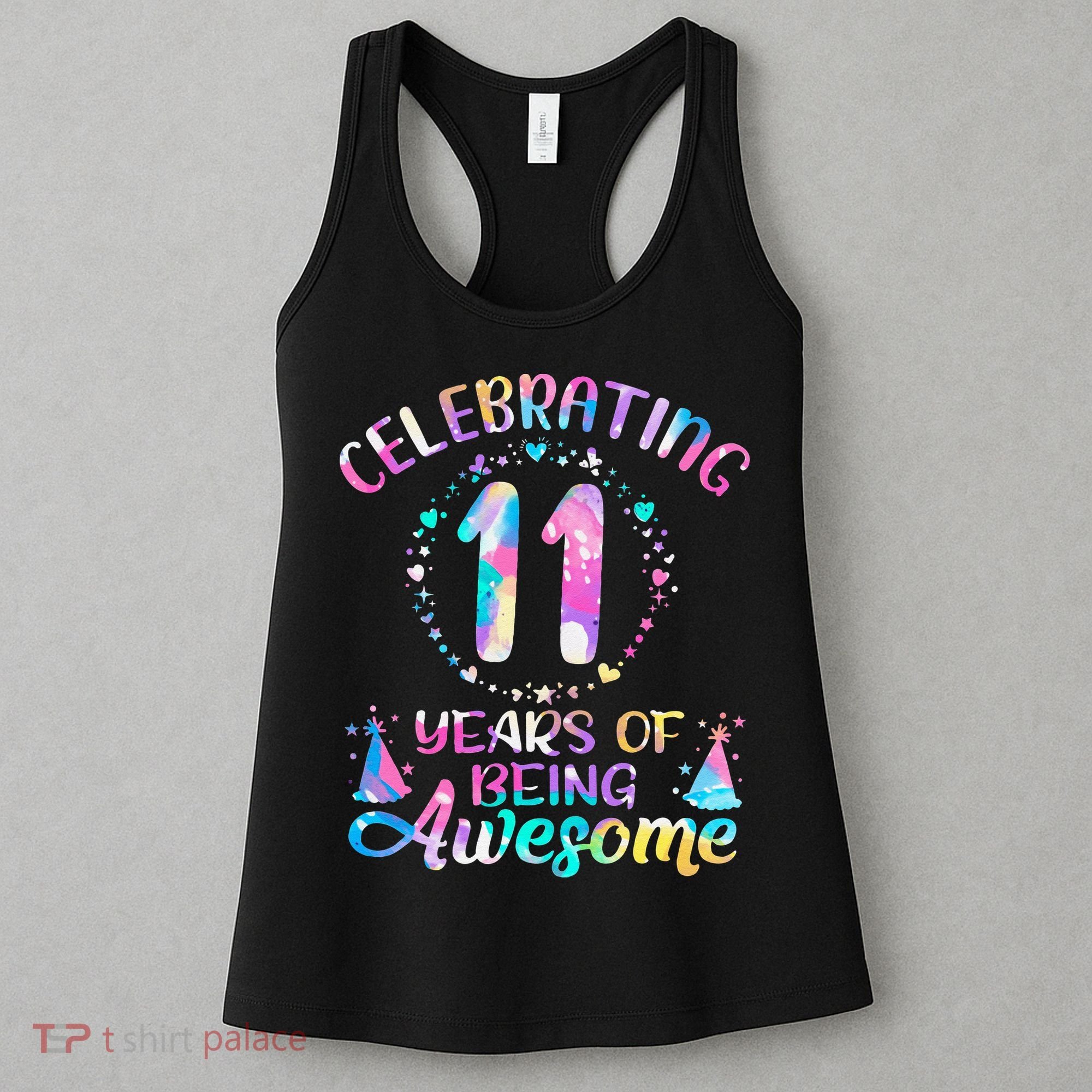 11 Years of Being Awesome 11 Years Old 11th Birthday Tie Dye Women's Tank Top