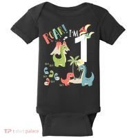 1 Year Old Roar Im 1 1st Birthday Boy T Rex Dinosaur Baby Bodysuit thumb 0
