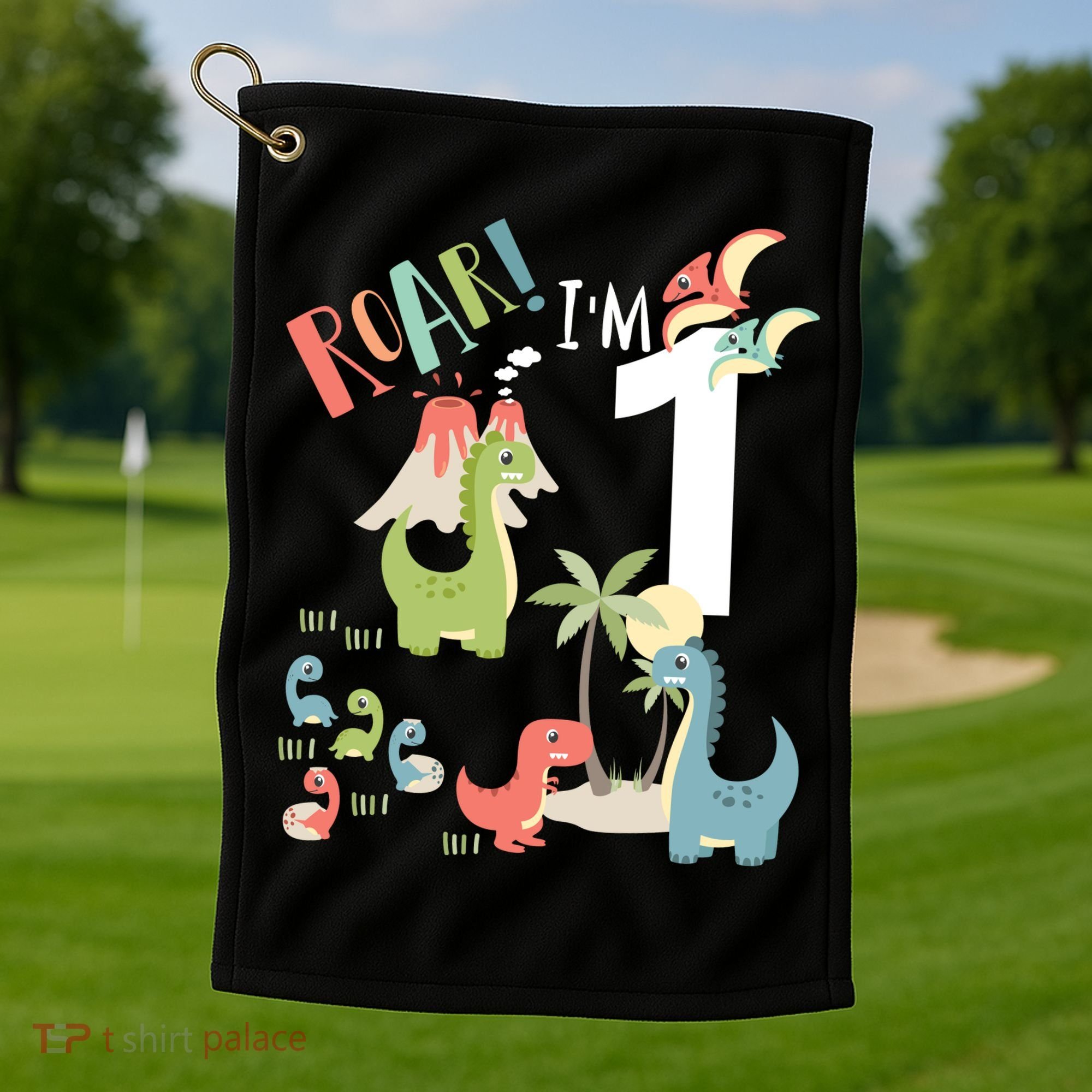 1 Year Old Roar Im 1 1st Birthday Boy T Rex Dinosaur Golf Towel