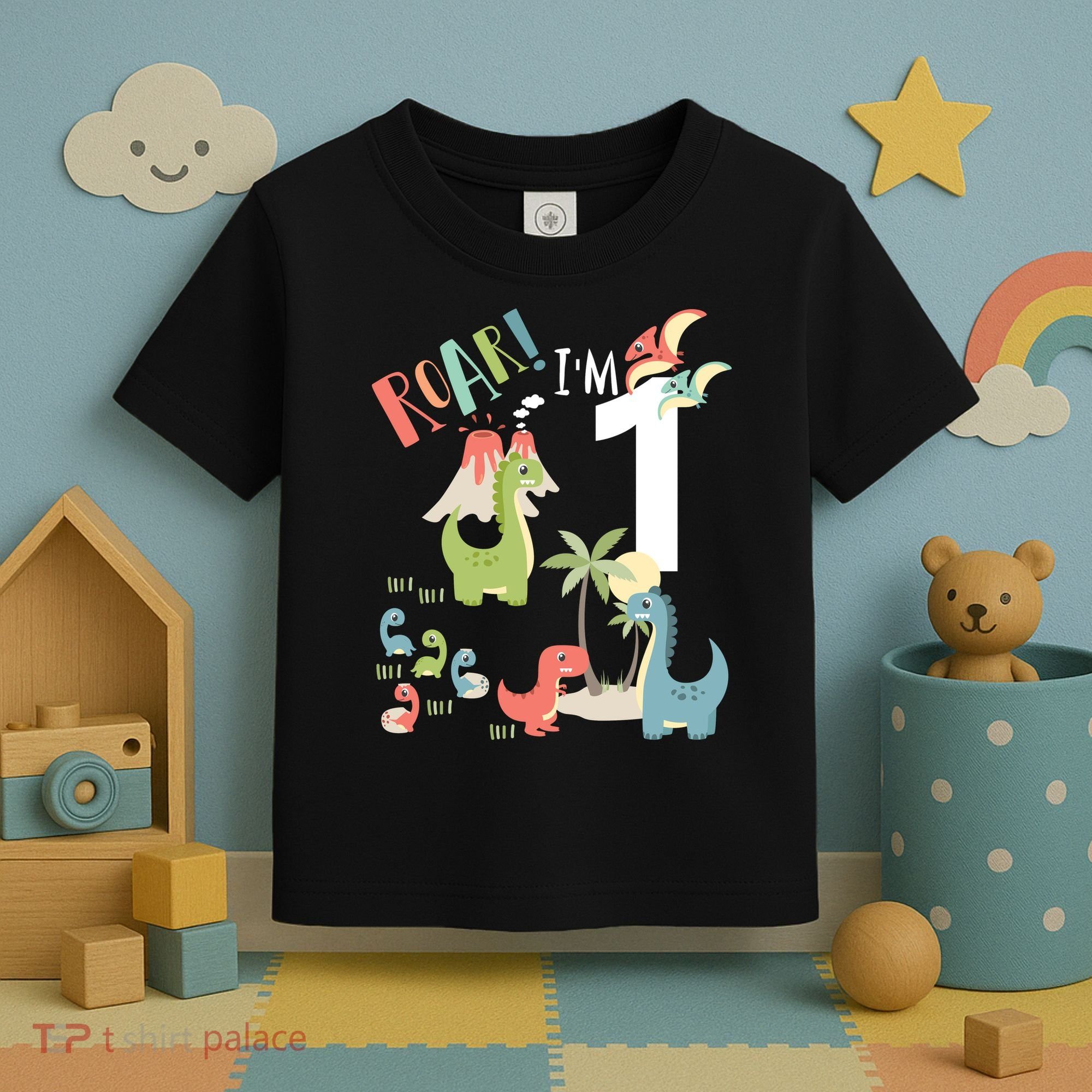 1 Year Old Roar Im 1 1st Birthday Boy T Rex Dinosaur Toddler T-Shirt