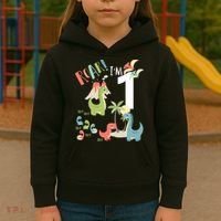 1 Year Old Roar Im 1 1st Birthday Boy T Rex Dinosaur Kids Hoodie thumb 3