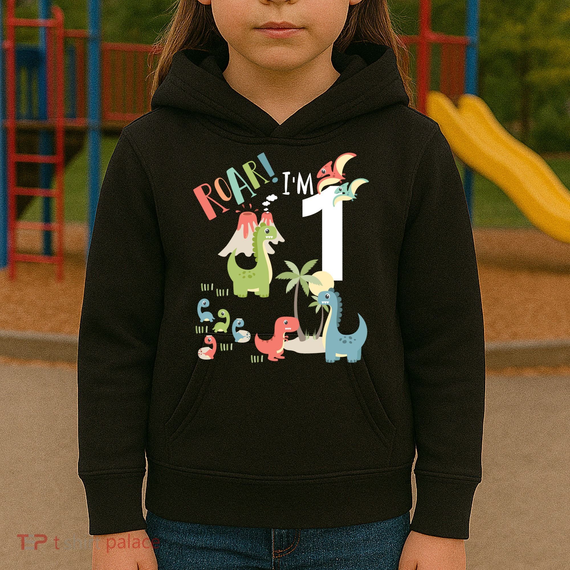 1 Year Old Roar Im 1 1st Birthday Boy T Rex Dinosaur Kids Hoodie