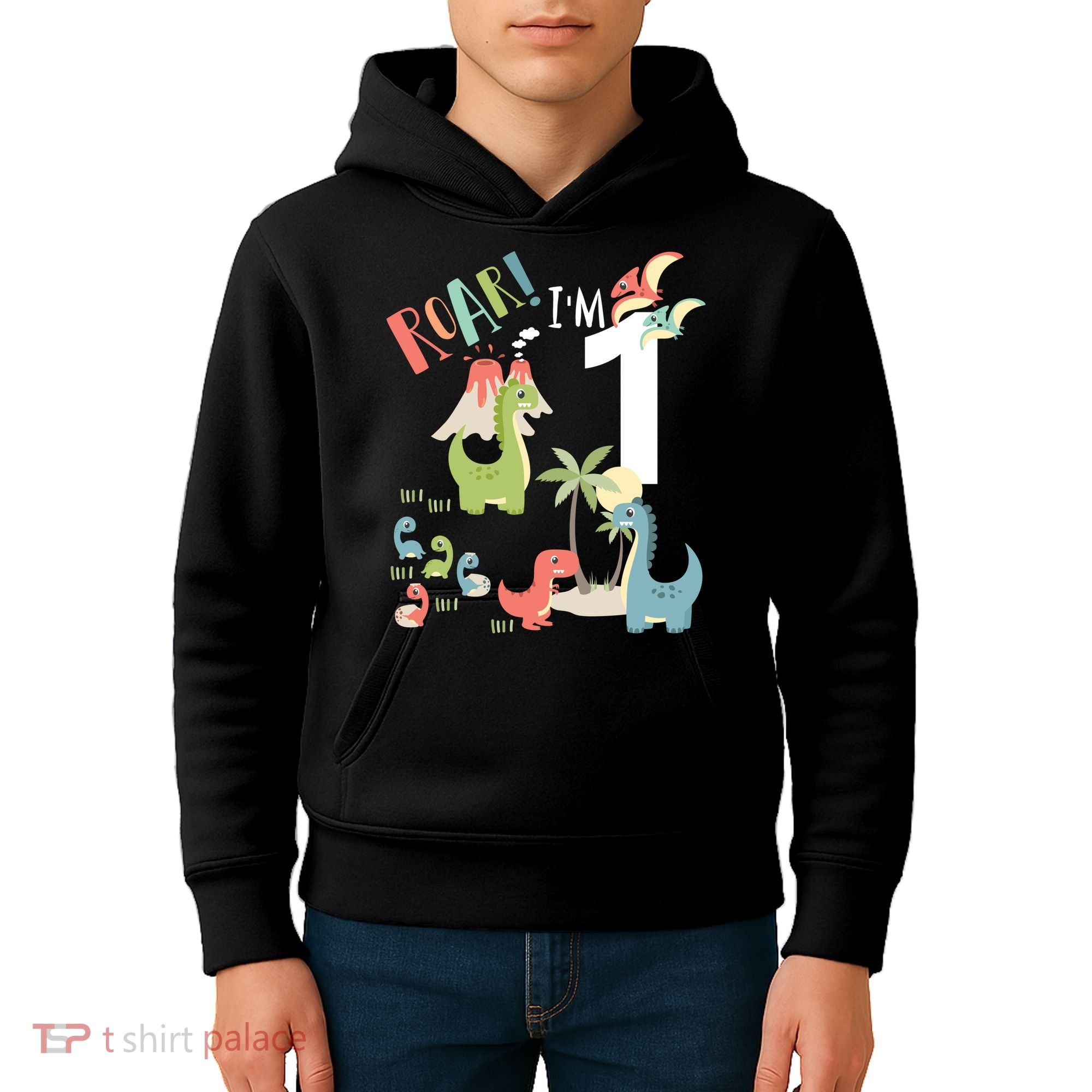 1 Year Old Roar Im 1 1st Birthday Boy T Rex Dinosaur Kids Hoodie