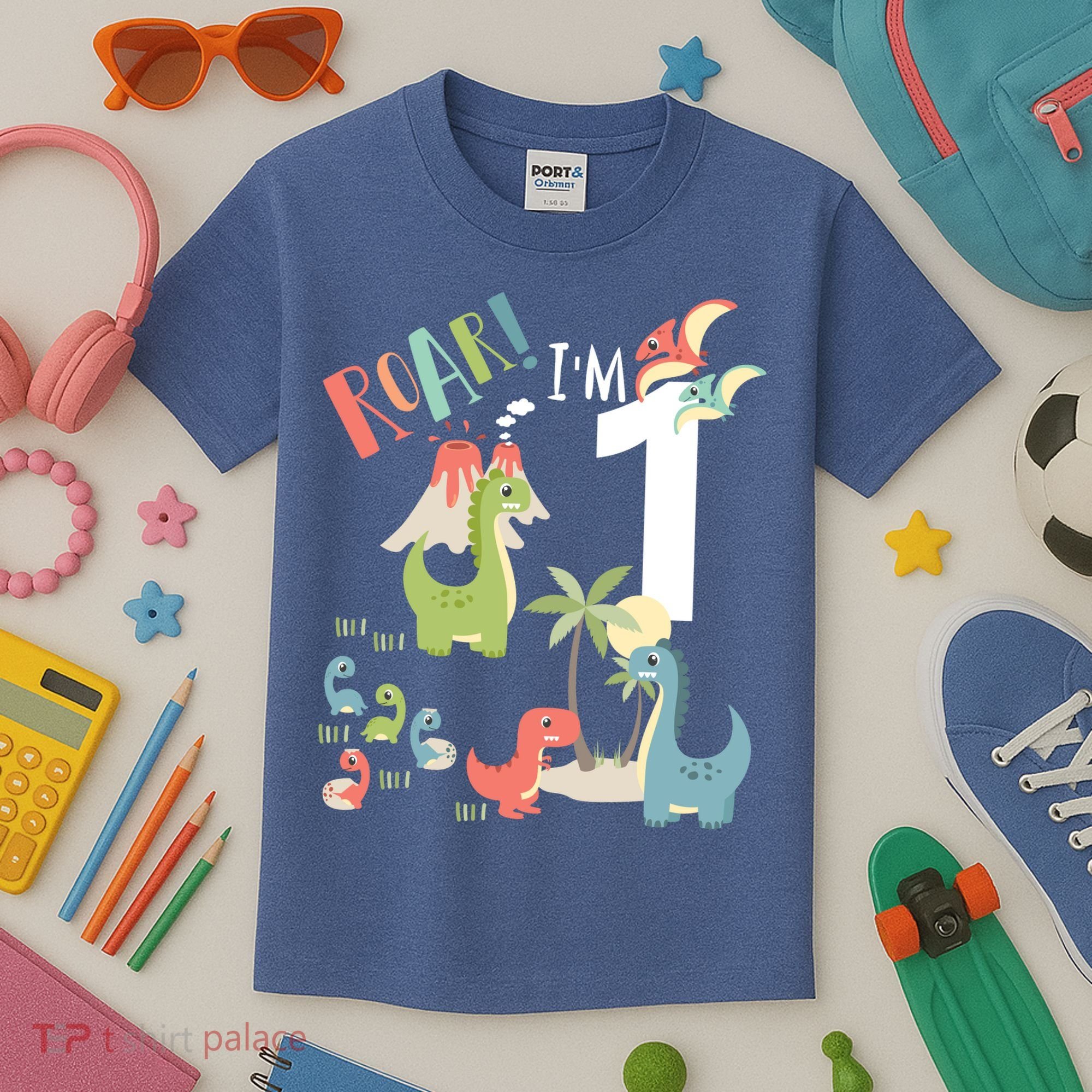 1 Year Old Roar Im 1 1st Birthday Boy T Rex Dinosaur Kids T-Shirt