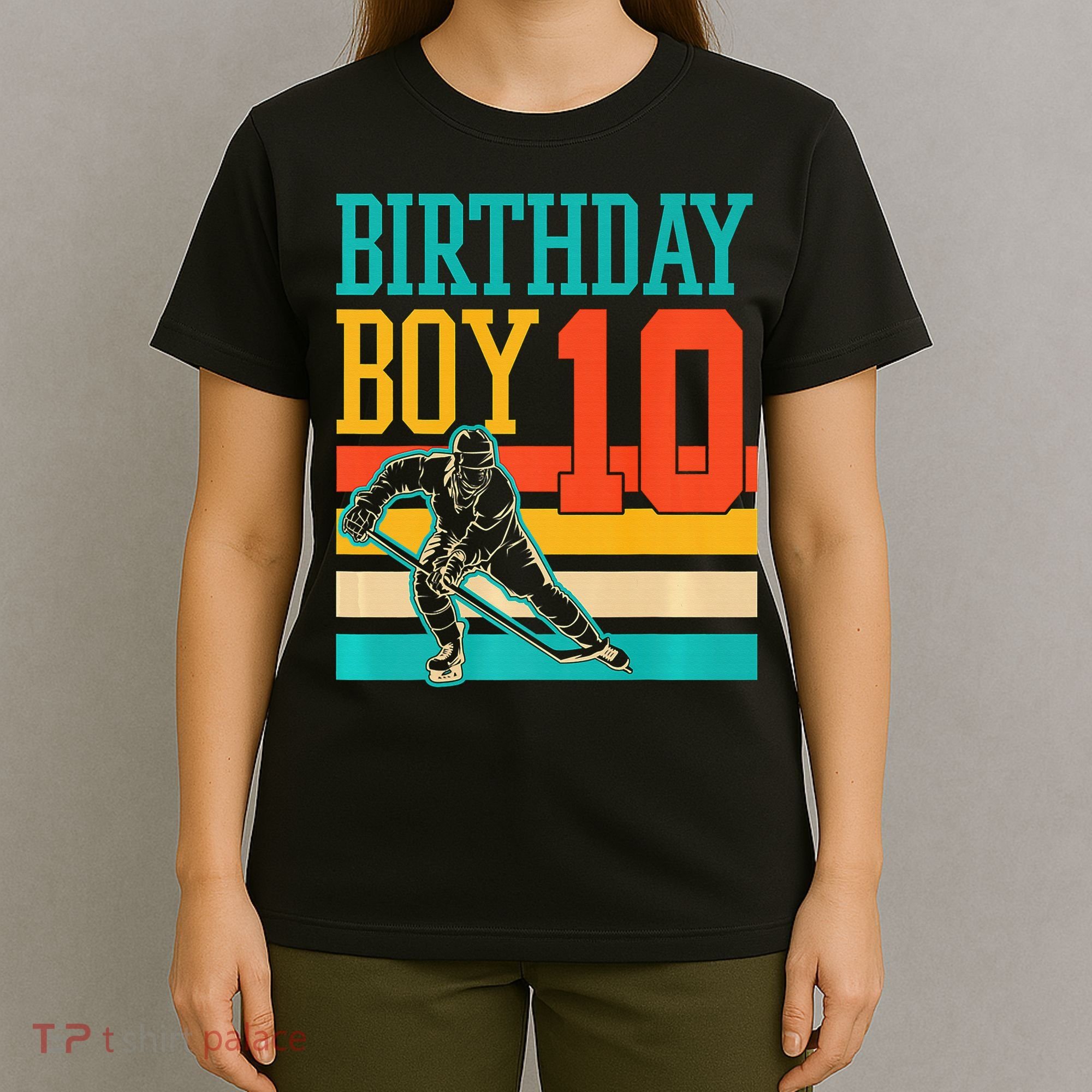 10 Year Old Ice Hockey Themed Birthday Party 10th  Gift T-Shirt