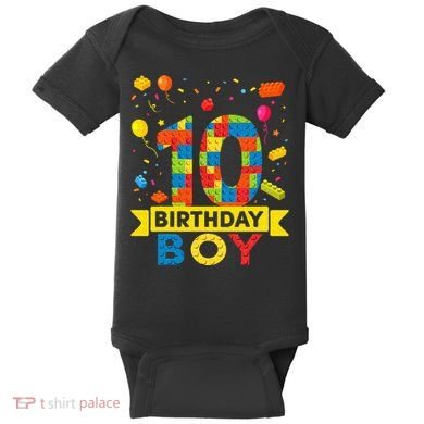 10 Year Old Building Blocks 10th Birthday Boy Baby Bodysuit