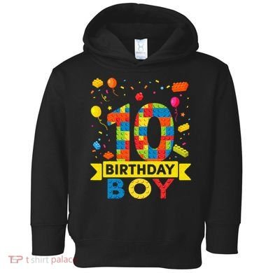 10 Year Old Building Blocks 10th Birthday Boy Toddler Hoodie