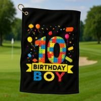 10 Year Old Building Blocks 10th Birthday Boy Golf Towel thumb 1