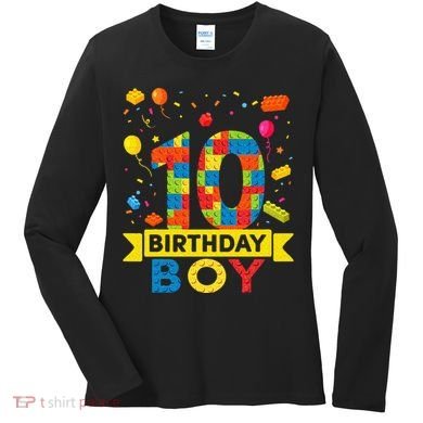 10 Year Old Building Blocks 10th Birthday Boy Women's Long Sleeve Shirt