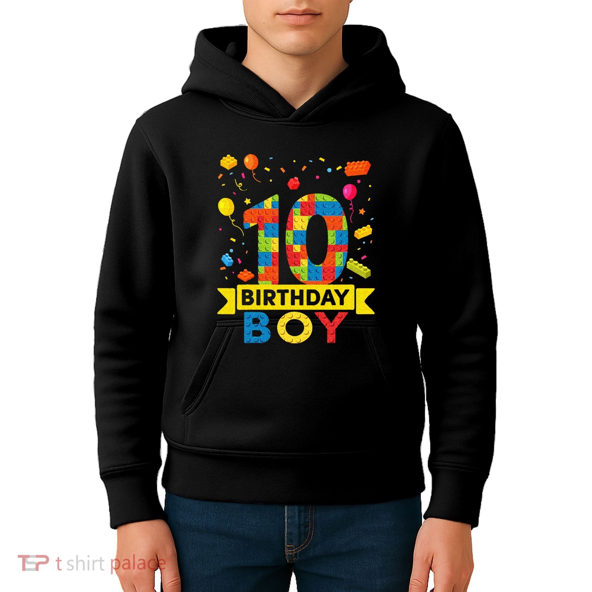 10 Year Old Building Blocks 10th Birthday Boy Kids Hoodie