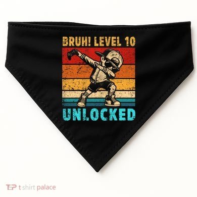 10 Year Old Birthday Dabbing Boy Bruh 10th Level Unlocked USA-Made Doggie Bandana