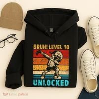 10 Year Old Birthday Dabbing Boy Bruh 10th Level Unlocked Hoodie thumb 4