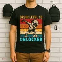 10 Year Old Birthday Dabbing Boy Bruh 10th Level Unlocked T-Shirt thumb 6