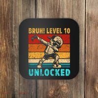 10 Year Old Birthday Dabbing Boy Bruh 10th Level Unlocked Coaster thumb 0