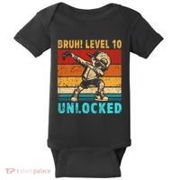 10 Year Old Birthday Dabbing Boy Bruh 10th Level Unlocked Baby Bodysuit thumb 0