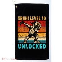 10 Year Old Birthday Dabbing Boy Bruh 10th Level Unlocked Golf Towel thumb 0