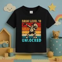 10 Year Old Birthday Dabbing Boy Bruh 10th Level Unlocked Toddler T-Shirt thumb 3