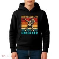 10 Year Old Birthday Dabbing Boy Bruh 10th Level Unlocked Kids Hoodie thumb 4