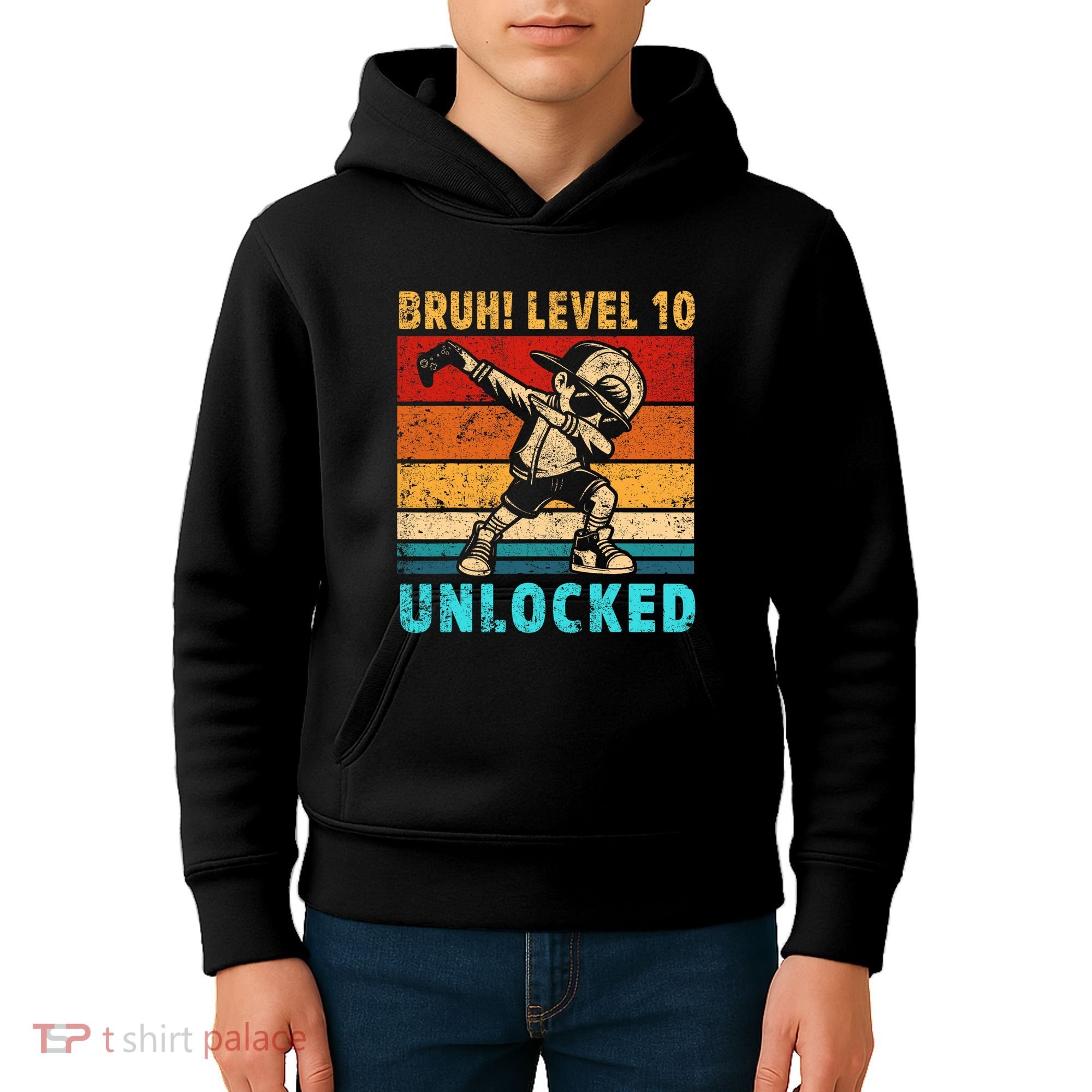 10 Year Old Birthday Dabbing Boy Bruh 10th Level Unlocked Kids Hoodie