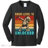 10 Year Old Birthday Dabbing Boy Bruh 10th Level Unlocked Kids Long Sleeve Shirt thumb 0
