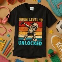 10 Year Old Birthday Dabbing Boy Bruh 10th Level Unlocked Kids T-Shirt thumb 3
