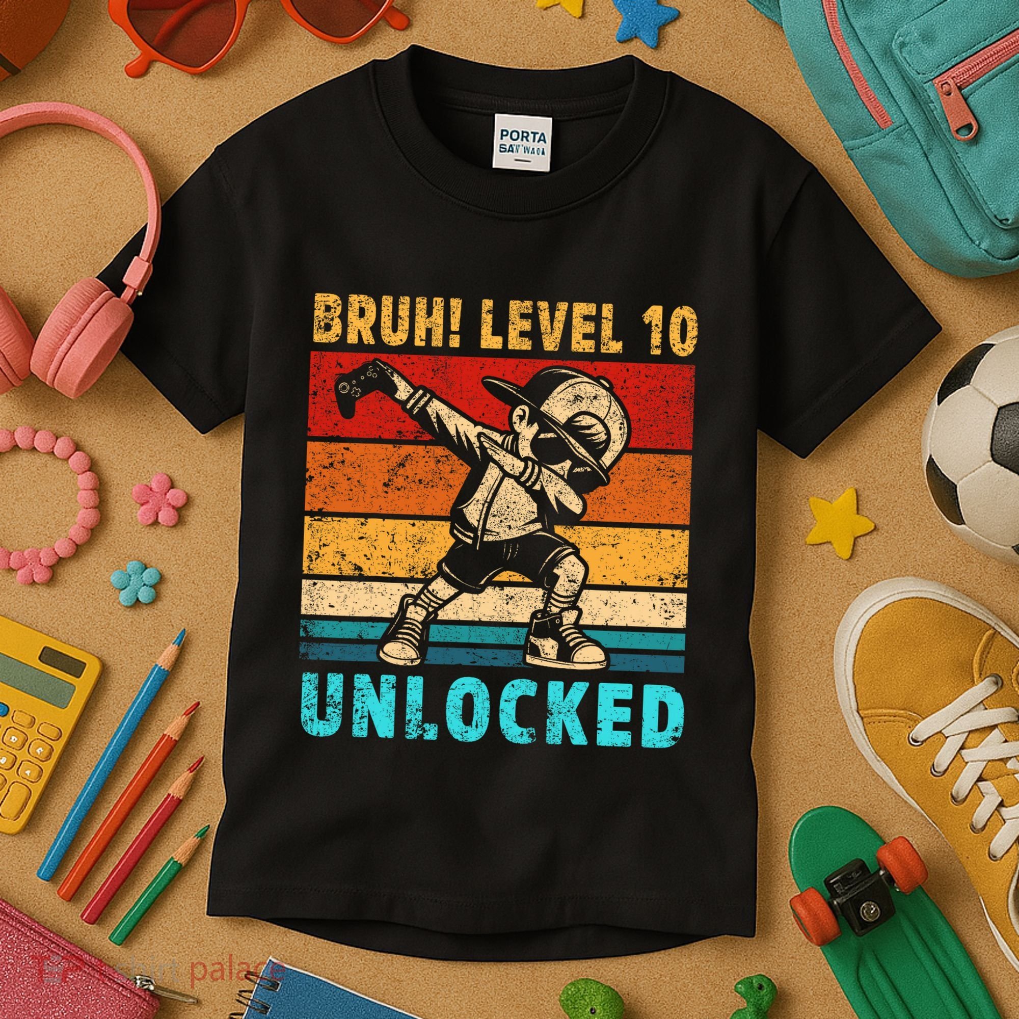 10 Year Old Birthday Dabbing Boy Bruh 10th Level Unlocked Kids T-Shirt