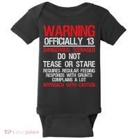 13 Years Old Warning Dangerous Teenager 13th Birthday Baby Bodysuit thumb 0