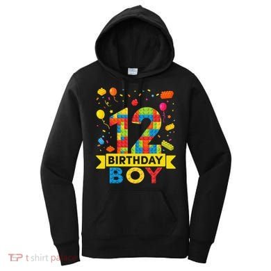 12 Year Old Building Blocks 12th Birthday Women's Hoodie