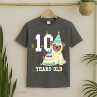 10 Years Old Birthday Pug Dog Lover Party Kids Boy Girl T-Shirt thumb 2