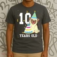 10 Years Old Birthday Pug Dog Lover Party Kids Boy Girl T-Shirt thumb 3