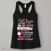 15 Years Of Marriage Happily Married Couple 15th Wedding Anniversary Gift Women's Tank Top thumb 3