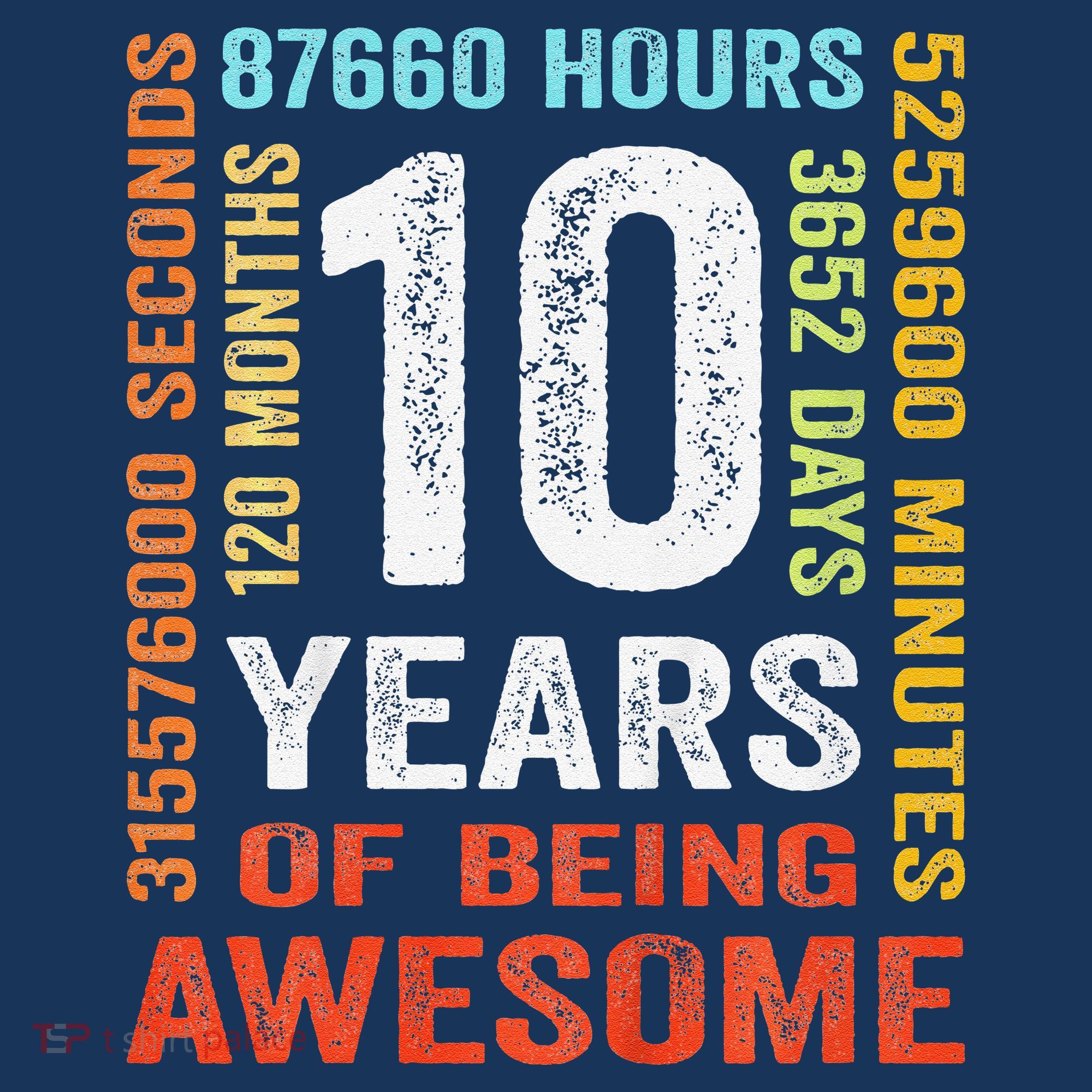 10 Years Old 10th Birthday Gift Vintage Retro 120 Months T-Shirt