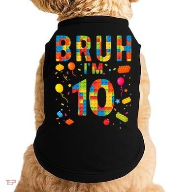 10 Year Old Building Blocks Bruh 10th Birthday Boy Doggie Tank