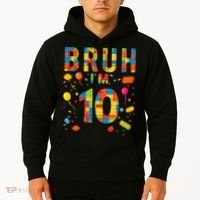 10 Year Old Building Blocks Bruh 10th Birthday Boy Hoodie thumb 2