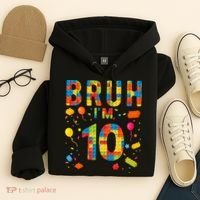 10 Year Old Building Blocks Bruh 10th Birthday Boy Hoodie thumb 4
