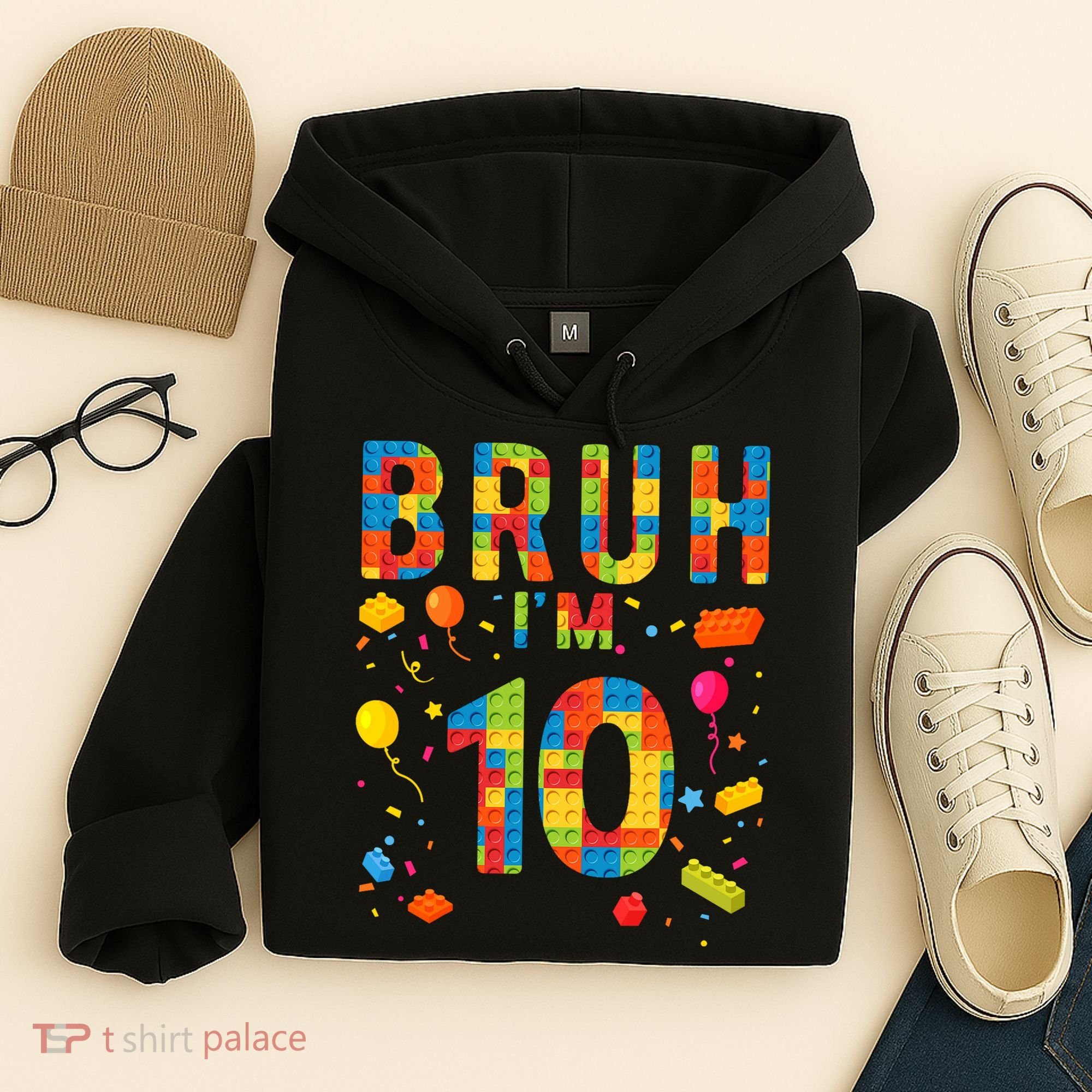 10 Year Old Building Blocks Bruh 10th Birthday Boy Hoodie