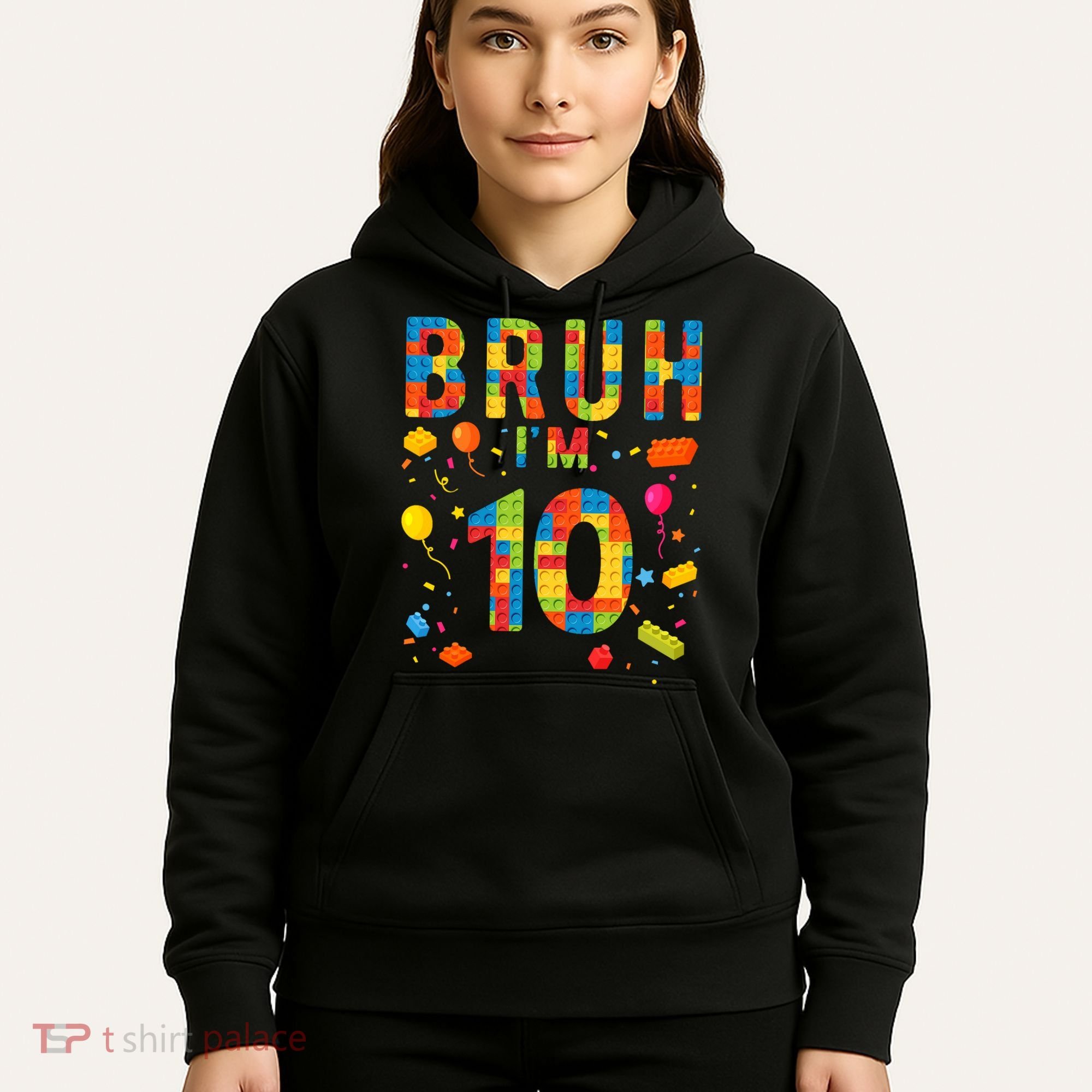 10 Year Old Building Blocks Bruh 10th Birthday Boy Hoodie