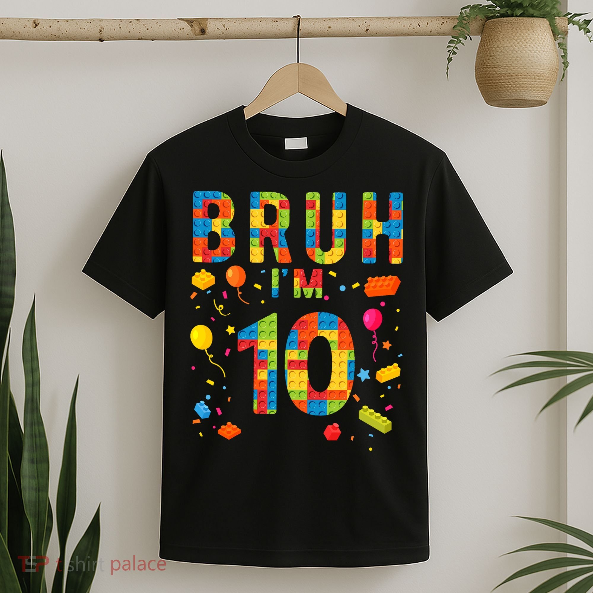 10 Year Old Building Blocks Bruh 10th Birthday Boy T-Shirt