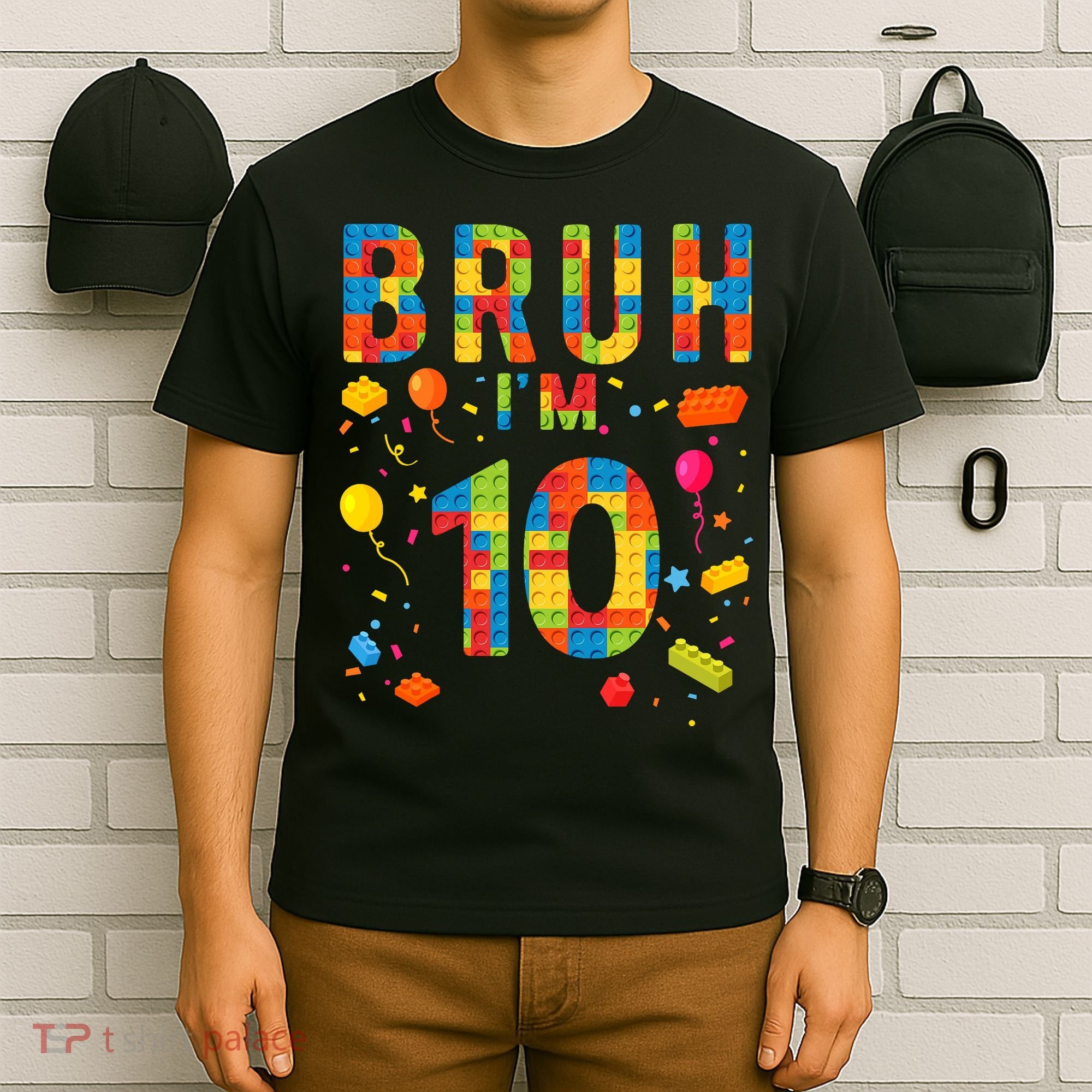 10 Year Old Building Blocks Bruh 10th Birthday Boy T-Shirt