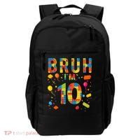 10 Year Old Building Blocks Bruh 10th Birthday Boy Backpack thumb 0