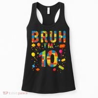 10 Year Old Building Blocks Bruh 10th Birthday Boy Women's Tank Top thumb 0