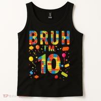 10 Year Old Building Blocks Bruh 10th Birthday Boy Tank Top thumb 2