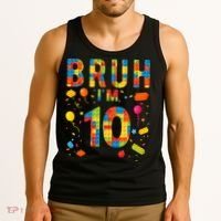 10 Year Old Building Blocks Bruh 10th Birthday Boy Tank Top thumb 3