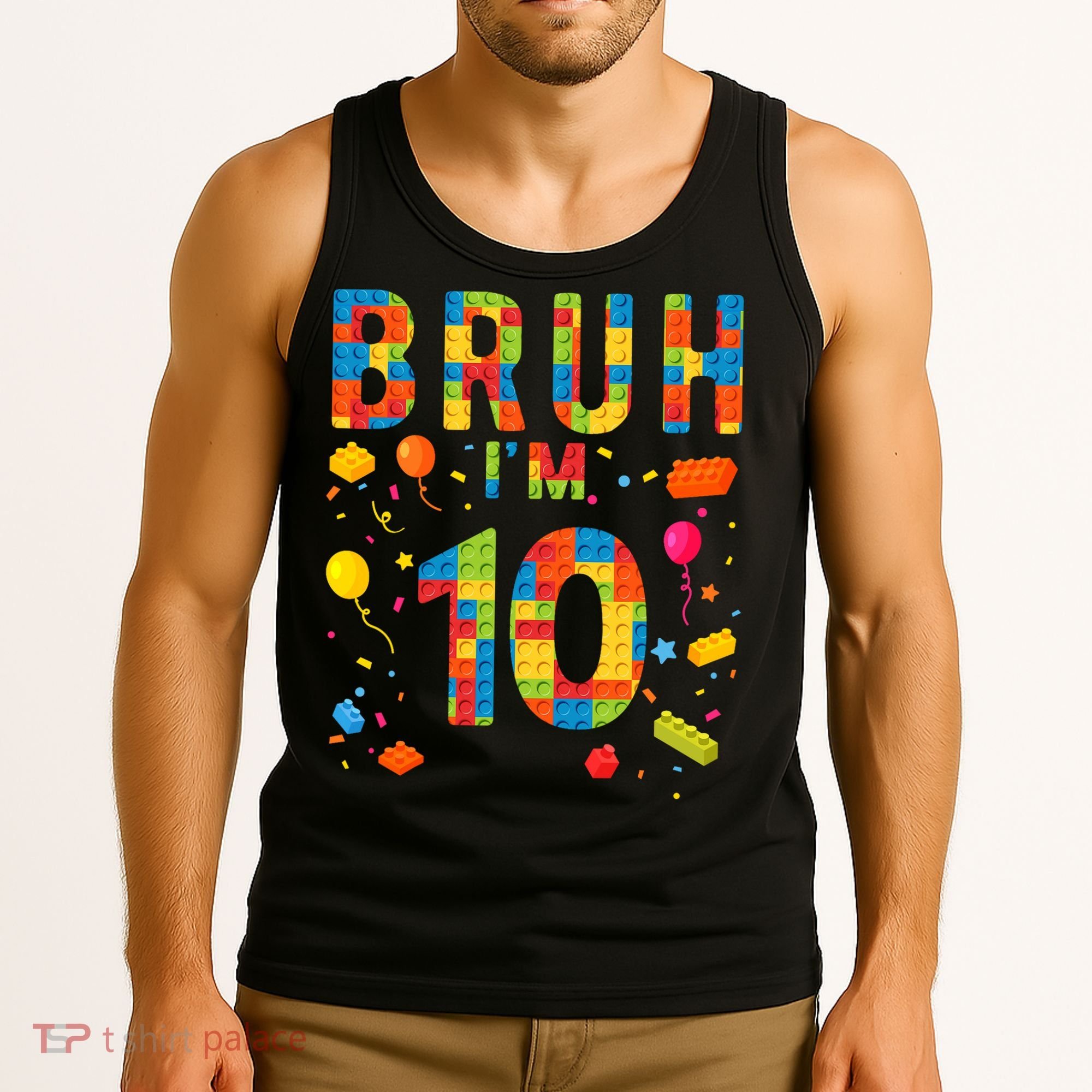 10 Year Old Building Blocks Bruh 10th Birthday Boy Tank Top