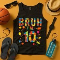 10 Year Old Building Blocks Bruh 10th Birthday Boy Tank Top thumb 4