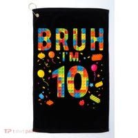 10 Year Old Building Blocks Bruh 10th Birthday Boy Golf Towel thumb 0