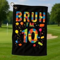 10 Year Old Building Blocks Bruh 10th Birthday Boy Golf Towel thumb 1